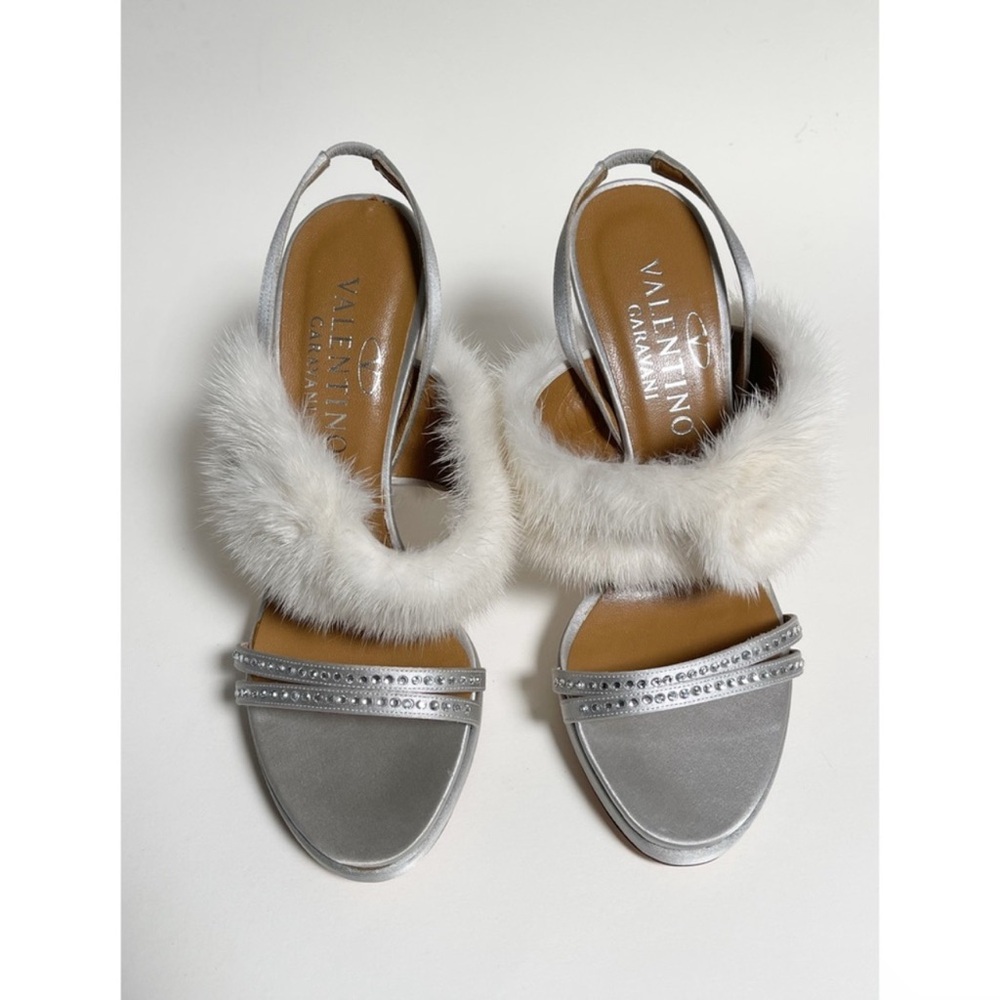 Valentino Sliver Fur Heels With Embellishments
